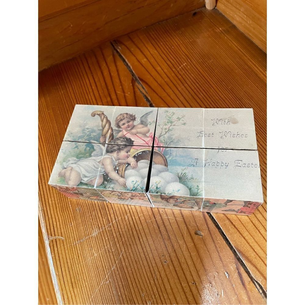 Antique 19th c  CHILD'S BLOCK PUZZLE Lithograph over Wood 8-10 Different Puzzles